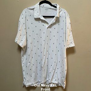 Old Navy Mens XXL White Polo Shirt with Blue Pineapples